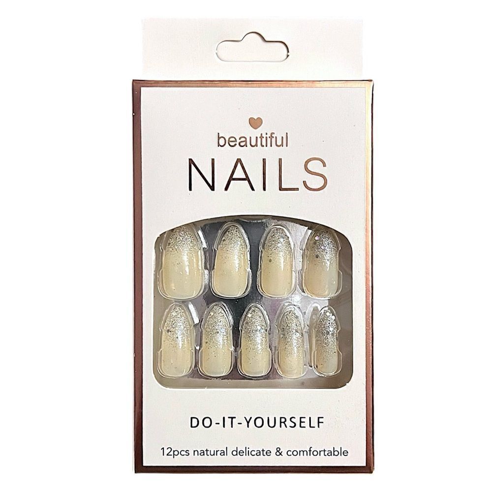 🤯5/$25🤯 Press On Nails Medium Length Cream Color Silver Glitter Tips